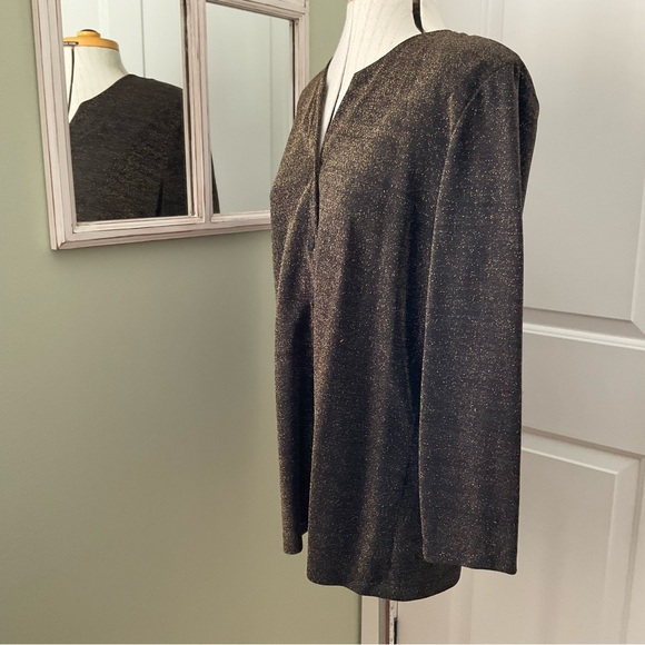 ENCORE, GOLD & BLACK METALLIC CARDIGAN/BLOUSE, SIZE: 1X - Picture 3 of 11